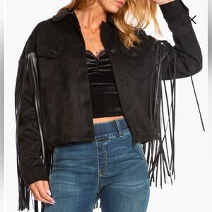 NWT Juicy Couture Black Fringe Trucker Jacket - M